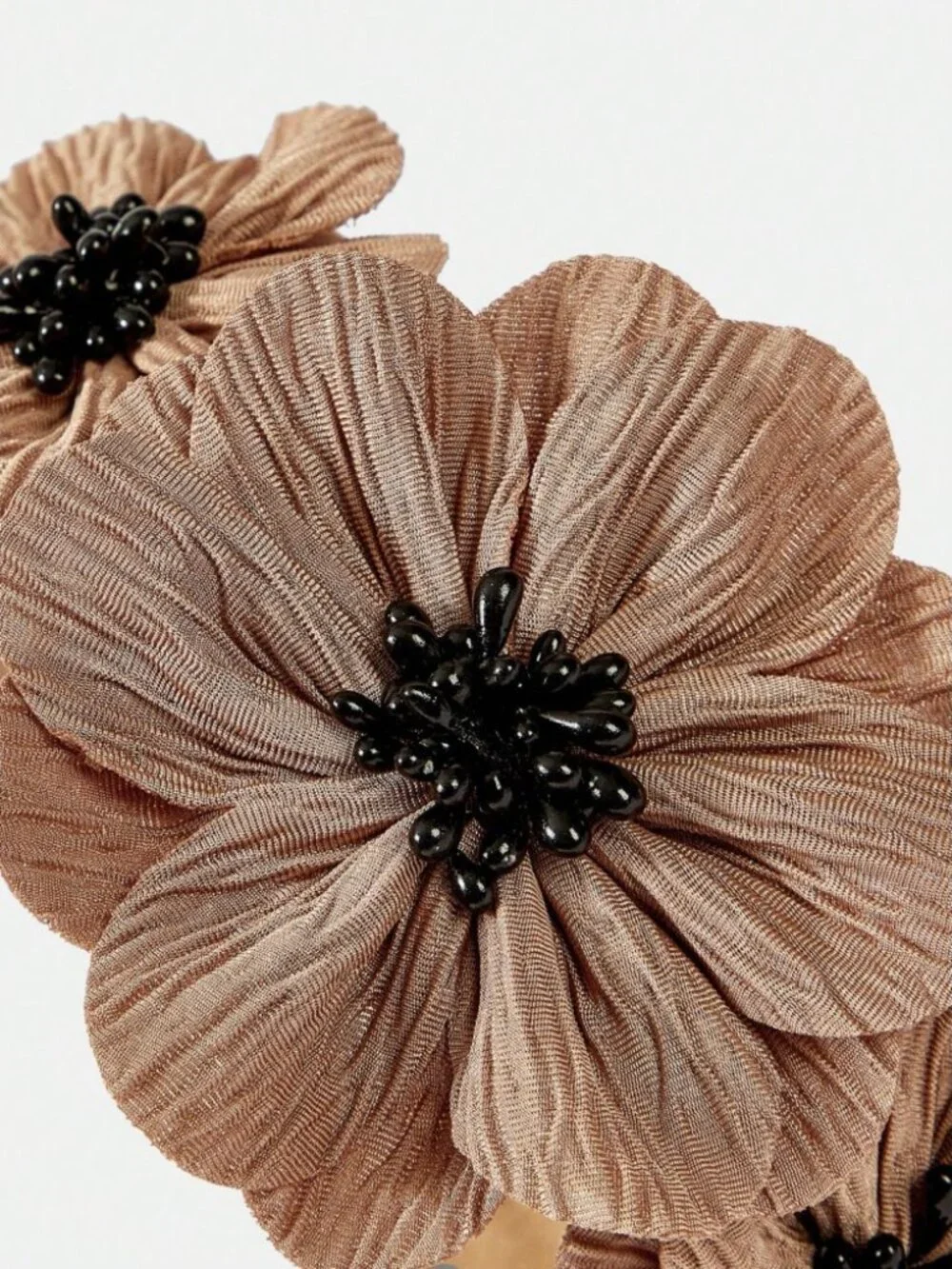 Brown Floral Headband with Black Beaded Centers
